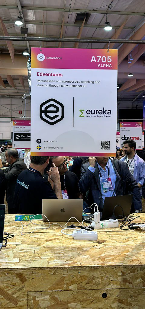 Edventures booth sign at a Web Summit Lisbon 2024