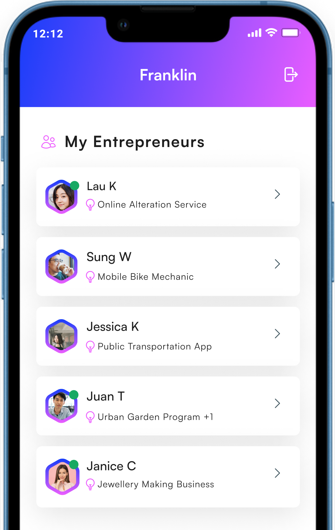 examples of elements in the Franklin Dashboard - coach profile, data management