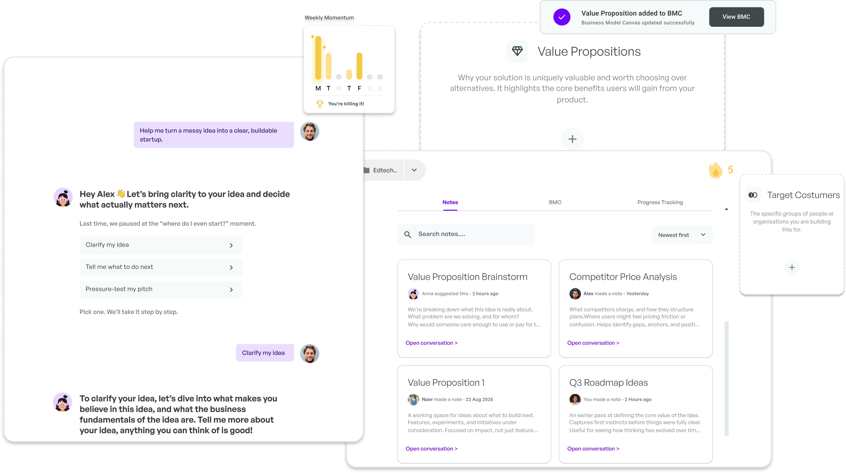 Anna helping founders turn ideas into a structured, guided plan